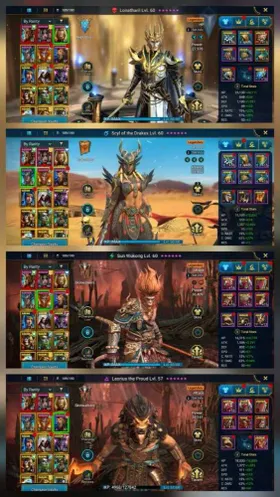RSL# 285➤Lvl 50➤2x Mythical Alaz 91K + Nell 82K➤Sun Wukong➤Lonatharil➤5.97M Silver➤3762 Gems➤697 Shards➤ Mikage Ready