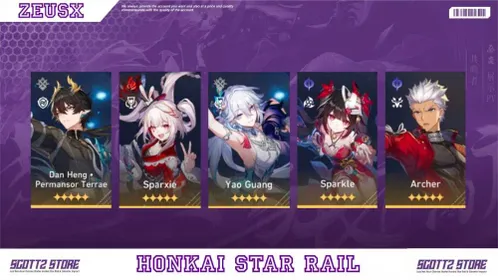ASIA | TL 4 | Male | Yao Guang + Sparxie + Sparkle + Danheng PT + Archer | Golden Companion x2 | All Unset | Fast Delivery