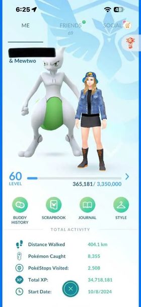60 LVL | 547 LEGENDARY | SB RAYQUAZA | 4000 CP DRAGONITE | 5 SHUNDO | 71 HUNDO | 82 SHINY | 83 SHADOW | 959 POKÉMON | 47 MYTHICAL | 213 SPECIAL | 1x MASTER BALL  Account Overview  Level: 60  Total XP: 34,718,181  Stardust: 2,392,768  Start Date: 10/08/2024  Pokémon Caught: 8,355  PokéStops Visited: 2,508  Distance Walked: 404.1 km Pokémon Breakdown  Legendary: 547  Special: 213  Location Background: 102  Shadow: 83  Shiny: 82  Perfect (4★): 71  Mythical: 47  Special Background: 45  Shiny Legendary: 23  Shundo (Shiny 4★): 5 (Annihilape, Gardevoir, Sprigatito, Rowlet, Tinkatink) Energy  Mewtwo Mega Energy X: 2,800  Mewtwo Mega Energy Y: 4,750  Crowned Shield Energy: 510 Key Items  Master Ball: 1  Rare Candy: 590  Rare Candy XL: 99  Charged TM: 246  Fast TM: 166  Elite Charged TM: 1  Golden Razz Berry: 120  Incense: 46  Purified Gem: 25  Star Piece: 22  Lucky Egg: 17  Poffin: 9  Rocket Radar: 4