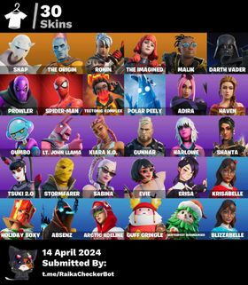 30  SKINS,  SNAP,  THE  ORIGIN,  RONIN, THE  IMAGINED,  MALIK,  DARTN  VADER,  PROWLER,  SPIDER  MAN, POLAR  PEELY,  CHANGE EMAIL PC/XBOX/PSN/Switch