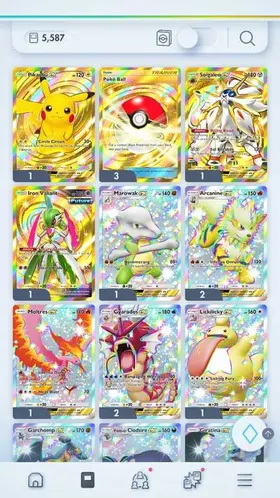 [6 x Golden Crown Cards Pokeball x3 -Pikachu Ex - Solgaleo Ex - Iron Valiant] 5600+ English Cards[Android&iOS] #NWM055