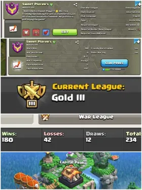 ➤CLAN LEVEL 12 ➤ GOLD LEAGUE 3➤NAME: SWEET PLAYER'S➤ RARE ENGLISH NAME ➤ CLAN CAPITAL 6 || WIN- 180 | LOSS- 42 ➤LOW PRICE