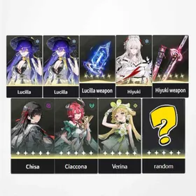 Asia|LV8|Lucilla+Lucilla+Lucilla Weapon+Hiyuki+Hiyuki Weapon+Chisa+Ciaccona+verina+random 0-3 Five-star character|Thenovicepoolisnotused