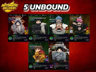 5 Unbound [⭐] No21|Secret Crow 0.1 | Cursed lmmortal 0.1 | Razorjaw 0.1 | Puppet 0.1 | Lady Giant 0.1 | Cursed Student 0.5 | Roblox Unverified Account | Instant Delivery | Anime Expeditions