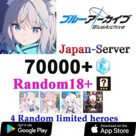 B38【JP】✅ 70000+ diamonds  +(limited) Mika+  (swimsuit) Hanako+ (swimsuit) Hina+(limited) Wakamo+4 Random Limited Hero+ 18+ random 3-star heroes | Blue Archive |  full access | Android|IOS |