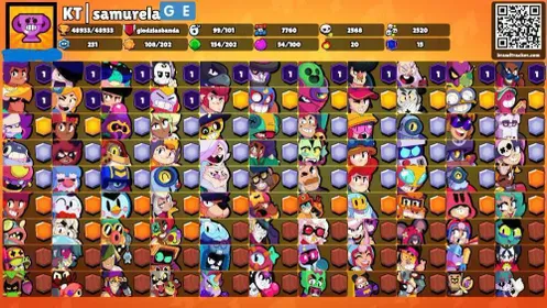 49K Trophies LVL182 | 99/104 Brawlers | 42 Max Brawlers - 34 Hypercharges | 262 Skins | 687 Pins | 373 Icons | 173 Sprays