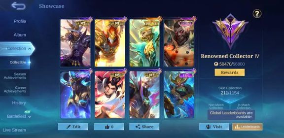 RRCC92|LV 58|HERO 116|SKIN 211|RENOWNED IV|ALL EMBLEM MAX|PRIME GRANGER|KOF KARINA|LUCKYBOX ROGER|M1 ALDOUS|M2 CLINT|M5 YUZHONG|M7 GRANGER|ZODIAC MARTIS|8 EPIC