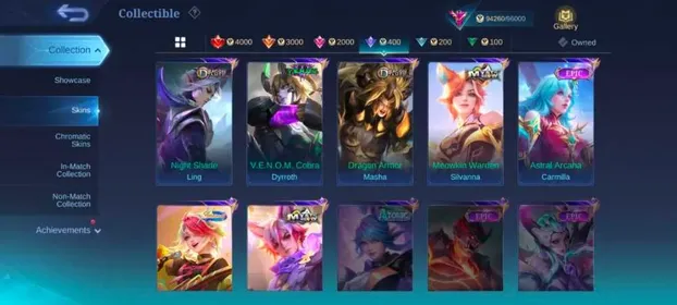 ML# 1258 KOF Gusion Aurora Guinevere Karina allstar moskov 11.11 Gusion LUCKYBOX Marti's Gatokacka irthil collector pharsha Star Lesley deluxe 47 MC 143 Draw Hero emblem Max