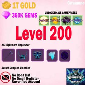 LEVEL 200+ ( UNVERIFIED ) CLEAN ACCOUNT DUNGEON QUEST REBORN | UNLOCKED ALL GAMEPASSES