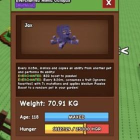 🐙 Grow a Garden Account | 🐙 Everchanted Mimic Octopus 15s (Maxed) | 70 KG | Everchanted | Lv.118 | INSTANT DELIVERY ⚡ 0