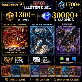 Yu-Gi-Oh! Master Duel][Fast Delivery]30000+ diamonds + [1300UR dust + 1500-2000SR]| Slifer the Sky Dragon Set /Rare Alternate Artwork Glossy Finish Slifer the Sky Dragon+Obelisk the Tormentor +Blackwing Full Armor Master|Unlinked Steam|Never played ranked [Send Konami account ] | Android/IOS/PC/Universal