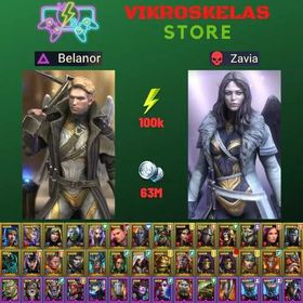 Starter acc with Belanor + Zavia : 100k energy / 63 mln coins / Angar, Arix, Ninja + 22 Login Legendaries / Madame Serris