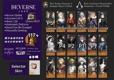 Global | Lv.3 | 6 ☆: P5 The Twins(+Nora)+ Ezio Auditore+ Kassandra+Beryl+Nautika+Anjo Nala+Liang Yue+P4 Semmelweis+P1 Flutterpage+9x6☆+117 Unilog+Selector 6☆| 1.16 | #p027