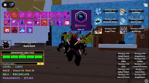 Blox Fruit | Level 2800 | Draco V4 T10 | Awakening Dark | Godhuman | Cursed Dual Katana | 90M Beli / 57K Flagment | Unverified Account | Instant Delivery