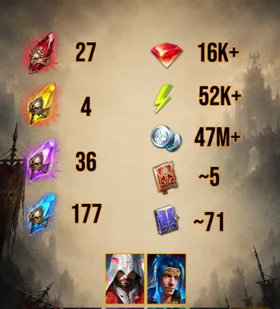 🔥HOT SALE🔥Starter Accounts with Shards🔥27❤️ 4💛36💜177💙 🔥16k gems ❗Ninja❗Ezio🔥Artak🔥Rathalos🔥