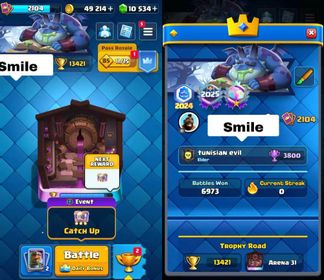 46 MAX CARDS LEVEL 16 + 37 LEVEL 15 | 36 EVO | 9 HERO | 13K TROPHIES | 76 XP | 2104 COLLECTION | KT 16 | ULTIMATE CHAMPION | 238 EMOTE | 23 TOWER  Royal Ghost Biting Gem (Royal Ghost Gem) Goblin Kissing Trophy  King Kissing Trophy All-Seeing Eye / Illuminati Pyramid Electro Wizard with Stars (Magic E-Wiz) Healer Powering Up / Golden Healer  GOLD: 49K GEMS: 10K 15 LVL CARDS: 37