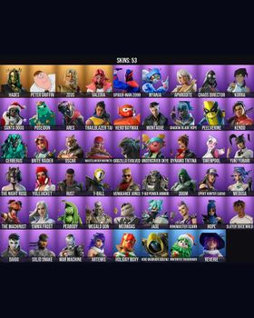 53 Skins Hades ⭐️ Spirit Hunter Saeko ⭐️ Korra ⭐️ Cerberus ⭐️ The Machinist ⭐️ Slayer Juice WRLD ⭐️ Spider-Man 2099 ⭐️ Godzilla Evolved ⭐️ Peter Griffin ⭐️ Zeus ⭐️ Valeria ⭐️ Nyanja ⭐️ Aphrodite ⭐️ Chaos Director ⭐️ Santa Dogg ⭐️ Poseidon m9207024367