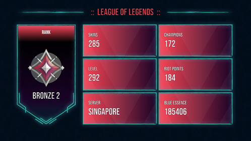 🥑 SG 🥑 285 SKINS 🥑 BRONZE 2 🥑 172 CHAMPIONS 🥑 292 LEVEL 🥑 INSTANT DELIVERY 🥑 FULL ACCESS 🥑 F9x22 🥑