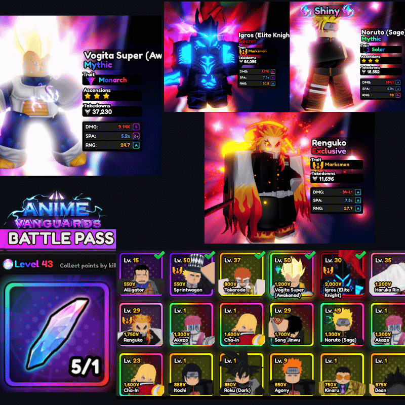 ID251 Vogita Monarch ⭐⭐⭐,Shiny Noruto Solar⭐⭐⭐,Renguko,Igris Evo Anime ...