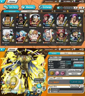 LVL 47 - HB 38 -10 EX META 4 MAX - KIZARU MAX - MARSHALL V2 MAX - AKAINU MAX - KID & LAW MAX - SHANKS - ZEPHRY - GEAR 5 LUFFY - YAMATO - ROGER - SABO - SUPPORT 160 - BR794