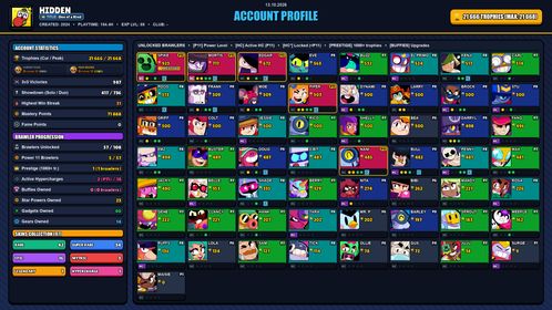 GEMS SPENT 7683 💙 22k TROPHY 💙 97 SKINS 💙 SOVEREIGN RICO 💙 SURGE LIGHTYEAR 💙 HOOT HOOT SHELLY 💙 SQUAD BUSTER SHELLY 💙 SPONGEBOB EL PRIMO 💙 LIGHT ANGEL COLT 💙 SUPER RANGER BROCK RED 💙 TANUKI JESSIE 💙 REINBEAR NITA 💙 COACH MIKE 💙 57 BRAWLERS 💙 5 MAX