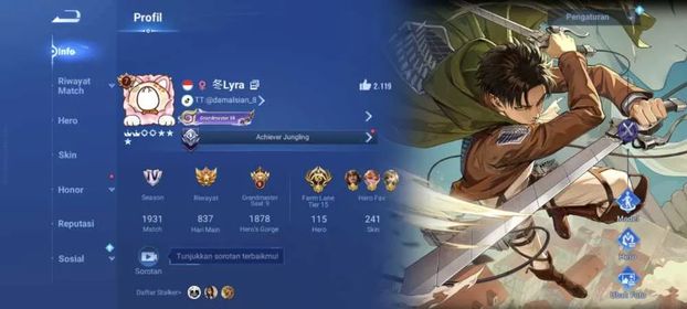 Global Hero 115 Skin 241: AOT Levi, Precious Butterfly, Blessed Nako, 2 LNY26 (Ying, Di Renjie) Limited Kaizer, etc Log LI