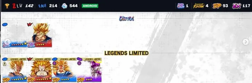 Ultra 🔹 🐉 Dragon Ball Legends 🔹 UL 12* Super Saiyan 3 & Super Saiyan 2 Goku & Vegeta 🔥LL 8* Vegeta 🔥LL 7* SS3 Gotenks 🔥1 UL 🔥4 LL 🔥93 SP 🔥ANDROID onl