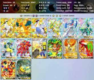 4399 ENG cards ✨Pack Hourglass 3295 ✨6 Crown (Arceus ex, Lugia ex, Metal Core Barrier, Protective Poncho, Charizard ex) ✨Total Shiny 30