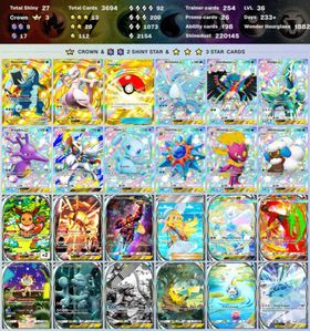 5465 ENG cards ✨3 Crown (Baxcalibur, Mewtwo ex, Poké Ball) ✨Total Shiny 44 ✨3*(AR+) 18 ✨Poke Gold 49 ✨Wonder Hourglass 3367 ✨Days: 349+