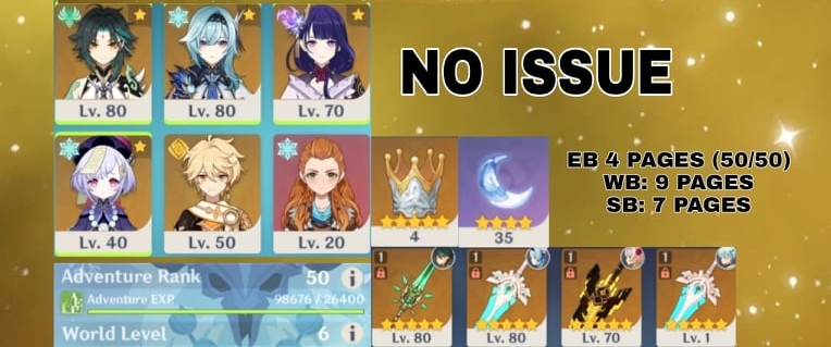 Ar 50 Unascended About Ar 54 Xiao Pjws Baal Eula 2 Skyward Claymore Or Unforged Qiqi Cons 5 Noelle Cons 5 Beidou