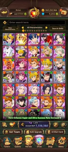 Global, 9.036💎 new UR Odin. 7,3 Mill buff, 7LR + 14UR fest + 7 collab chars , Have newest UR Odin + Gawain 1/6 + Nemesis Meliodas LR 2/6 + Special Reward Box + 214x LR Coin