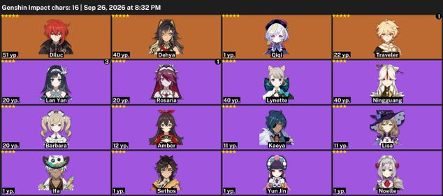 GI2348 // 50 AR Xian Yun | Ke Qing | Mona | Qi Qi | 4 LEGS | 27 Characters