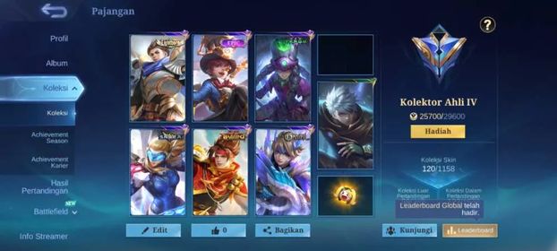 EX 436|LV 44|HERO 95|SKIN 120|EXPERT IV|4 MAX EMBLEM|NATALIA COLLECTOR|FANNY VALENTINE|AKAI ANIVERSARY|CLAUDE BLAZING|LANCELOT DRAGON TAMER|HARLEY VENOM|7 EPIC|