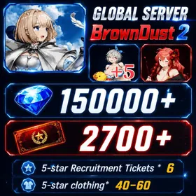 [GLOBAL]150000+ Diamonds +Beachside Angel Teresse（+5）+Hedonist Liberta| Single draw coupon:2700+|5-star Recruitment Tickets *6|Five-star coupons*3-5 + random 40-60 five-star clothing+ 80-160 UR weapons|[Fast delivery]BrownDust 2 Account BDust 2