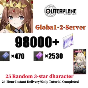[Global 2] 98000+ gems+Regular Tickets 470+, Special Tickets 2530+, +Creation Scroll 2050，2 Light/Dark Selection Tickets, 1 Creator Selection Ticket, 25+ 3-Star Characters (Includes-duplicate), including 5 or more Creators (non-duplicate), guaranteed single character Eva + 2 or more random limited characters (non-duplicate)