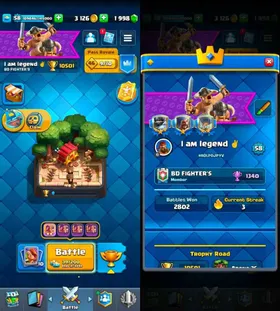 Trophy 10500✅58 exp🔰62 card Level 14-15💥11 evolution💥59 emote💥many card 12-13 Level💥buyer Mail