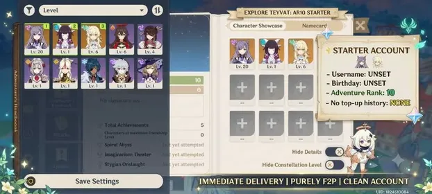 [ asia ] AR10 | Lumine | Columbina + Keqing | unset username and birthday | no top-up history | fast delivery #226