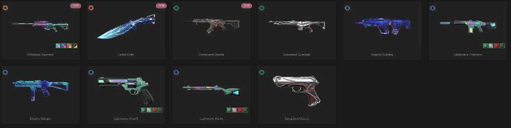 10 SKINS+1 KNIFE+SMITE KNIFE+GLITCHPOP OPERATOR+WASTELAND VANDAL ...