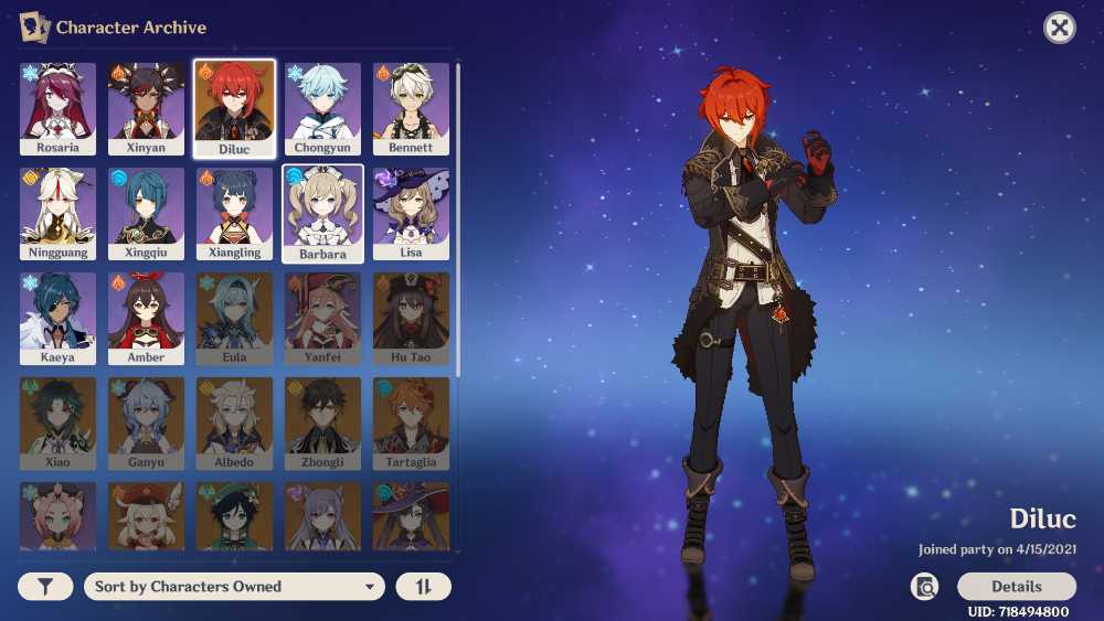 GENSHIN IMPACT ACCOUNT AR 37 DILUC BENNET ROSARIA NINGUANG