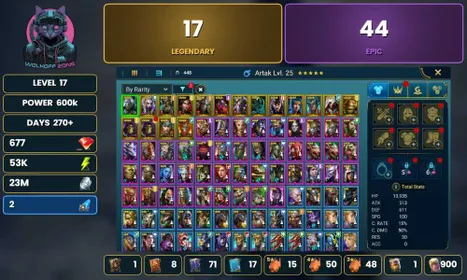 17 Legendary, 44 Epic Champion! 2 Ancient Shard! 53K Energy, 23M Silver, 677 Gems! Changeable Mail, No Ban, No Link