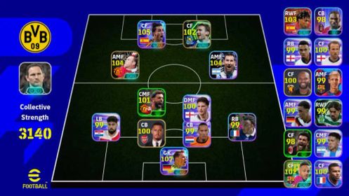 STRENGTH 3139 - ROONEY 104 - FERRAN TORRES 105 - SHEVCHENKO 102 - MESSI 104 - BRUNO 101 - EFB196