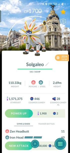Solgaleo with Madrid Location Background For Sale via Trade