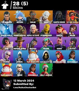 28 SKINS, THE AGELESS,NEZUMI,MALIK, SNAP, DARTH VADER, TECTONIK KOMPLEX, POLAR PEELY, DOOM SLAYER, GERALT OF RIVIA, CHANGE EMAIL PC/XBOX/PSN/Switch