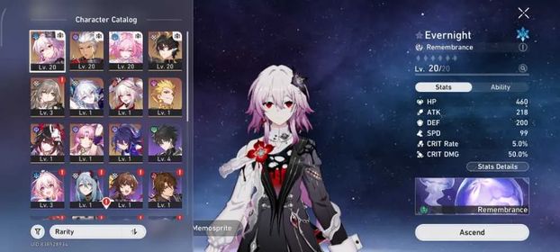 [ASIA] Starter Level 6 | Evernight + Cyrene + Yao guang + Sparxie + Archer + Gilgamesh + Dan Heng PT | Golden Companion Spirit x3 | Female MC | All Unset