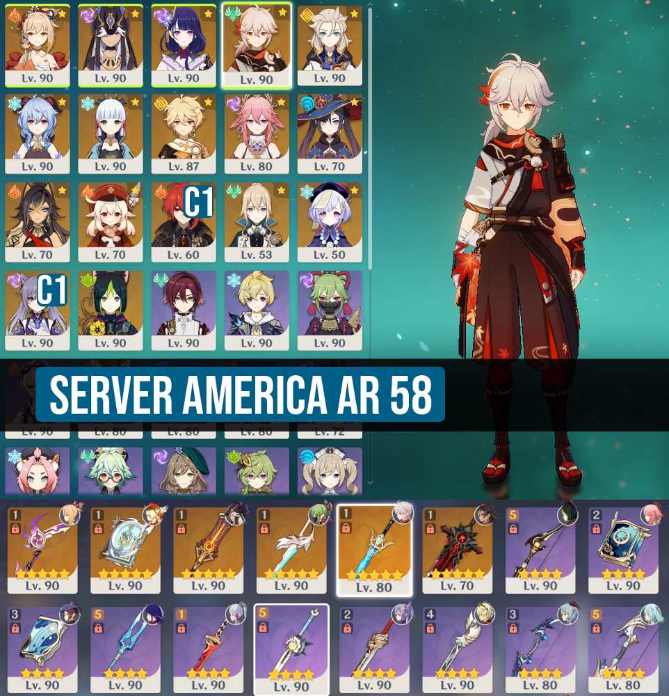 [NA] AR 58⭐Kazuha, Cyno, Raiden Shogun, Yoimiya, Albedo, Ganyu, Ayaka ...