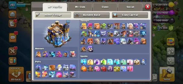 CHEAPEST Th18 💎25500+ Gems 💯 191 level 💯 6 WORKS 💯 12 Pets 💯Full inventory 🔰HEROS LEGENDARY,GOLD SKINS 💥 14x Epic Equipment 💯 FULL ACCESS 🔰 BUILDER HALL MAX💯 Instant Delivery