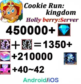 【Holly berry】450000+ Crystals+Shadow Milk Cookie | 1350+ Cookie Cutters+Legendary Cookies×1+Ancient Cookies×1 | 40+ random  Super Rare Cookie+210000 Rainbow Cube |Plot progress Chapter 1-3] iOS/Android/Starter Account