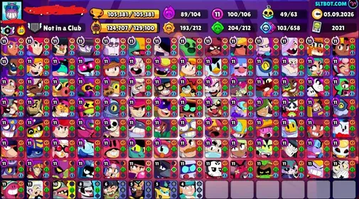 106 brawlers⭐️ 105k trophies 🏆 506 skins - almost maxed account
