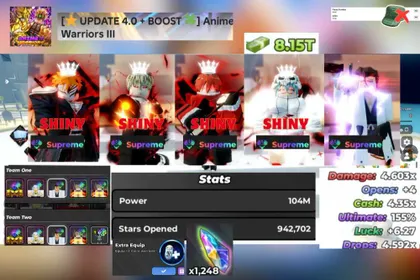 Anime Warriors III 23🔥| ✨Power 104M ☀️Summer 33M |👑5 Superme |👑Game Pass|🔓Clean • Account/phone not verified • Instant Delivery🔥 Anime Warriors 3