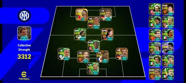 OVR TEAM 3312🔥⚽ EPIC card+Big time 74,Show time card 28✅🔥,Blue lock jersey⚡💥, Android/ios KONAMI ID only✅